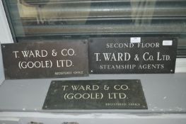 Three Steamship Agents Brass Signs - T. Ward of Go