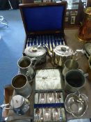 Collection of Plated Ware, Pewter Tankards and a B