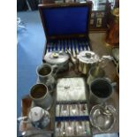 Collection of Plated Ware, Pewter Tankards and a B