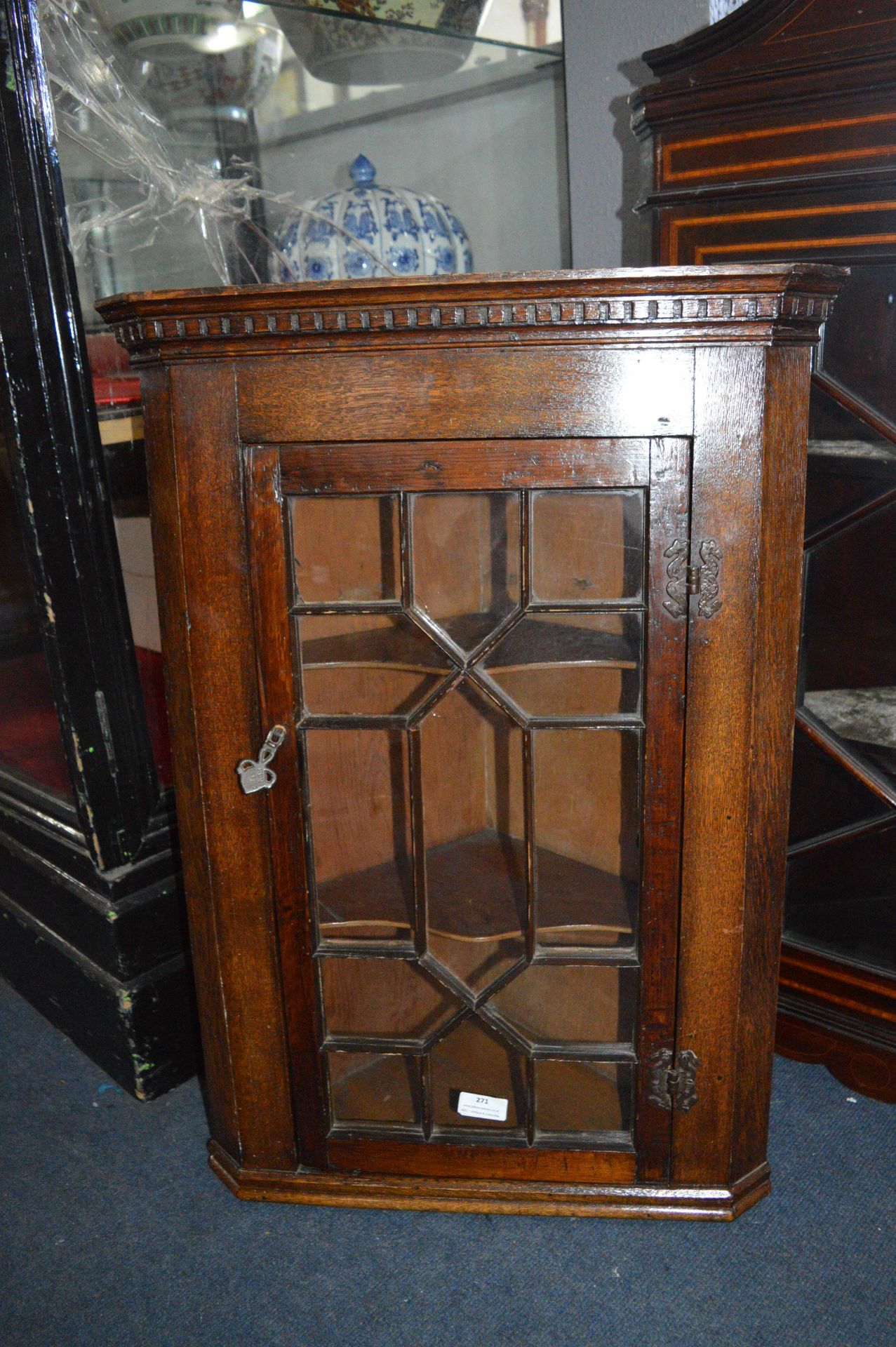 Glazed Oak Corner Cupboard