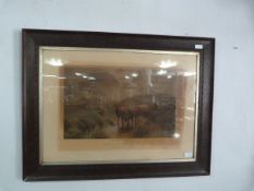 Pair of Oak Framed Victorian Print - Highland Catt