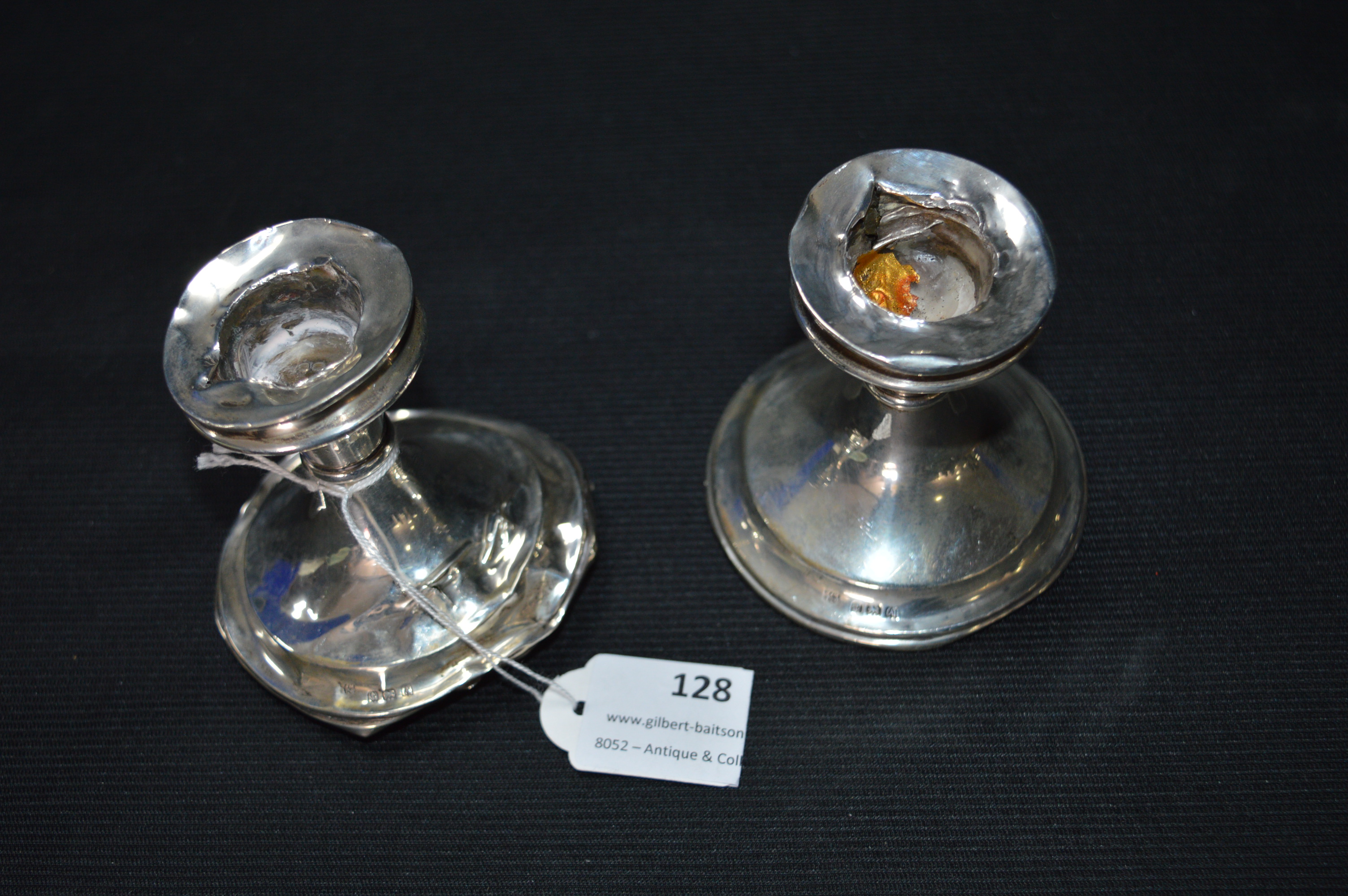 Two Distressed Silver Candlesticks (Sold as Scrap) - Birmingham 1925