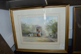 Framed Watercolour of a Trolley Bus