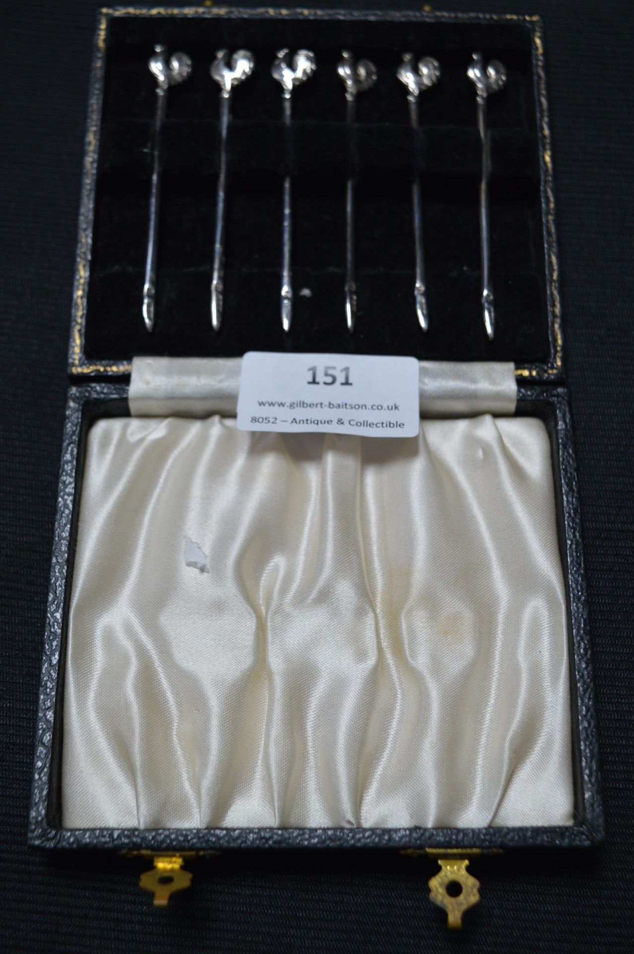 Cased Set of Six Silver Cocktail Sticks