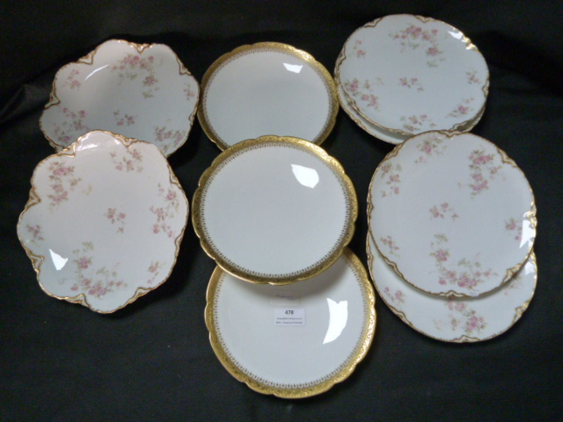 Ten Porcelain Plates Some with Gilt Banding and Fl