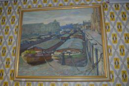 Oil on Canvas - River Hull Shipping Scene