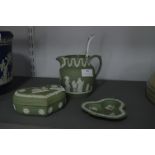 Three Items Wedgwood Green & White Jasperware