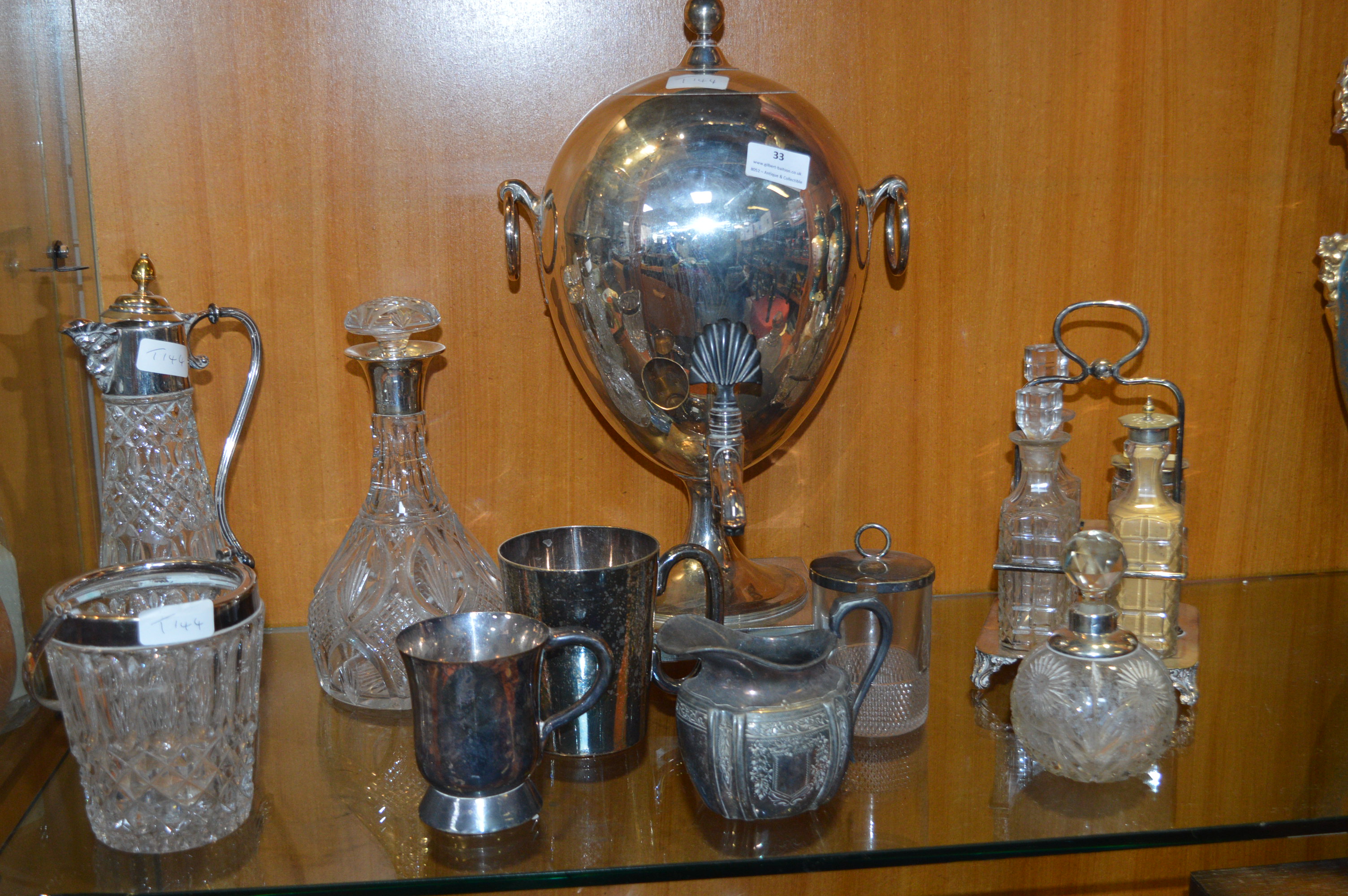 Collection of Silver Plate Including Samovar, Mugs