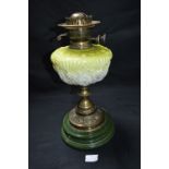 Victorian Green Glass & Brass Oil Lamp
