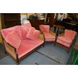 Three Piece Bergere Suite with Ball and Claw Feet