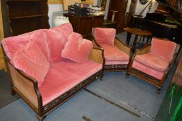 Three Piece Bergere Suite with Ball and Claw Feet