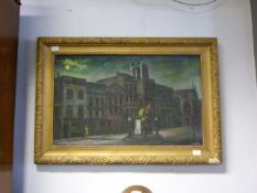 Gilt Framed Oil Painting on Board by James Neal - King Billy Statue Lowgate, Hull