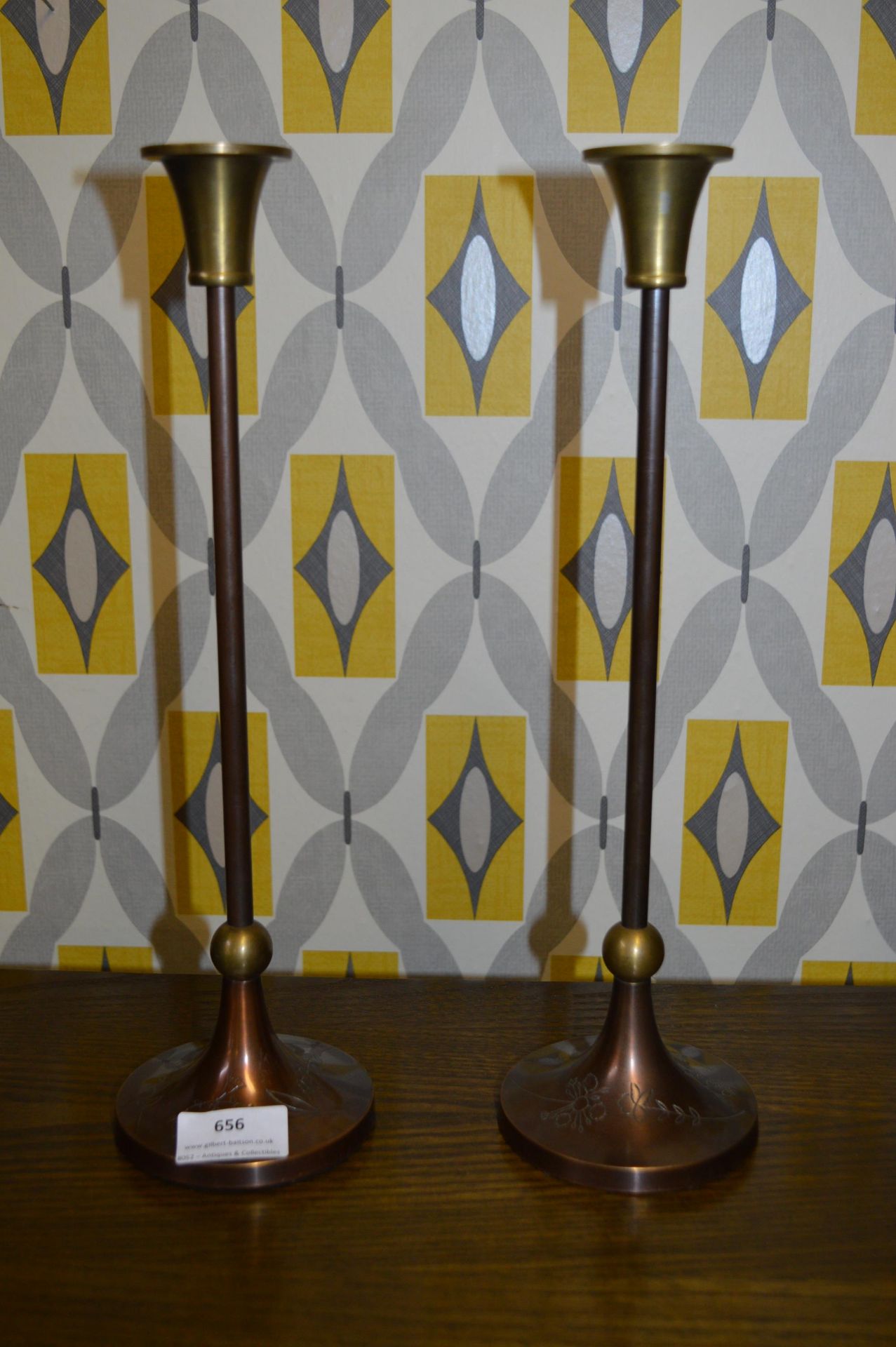 Pair of Brass and Copper Candlesticks