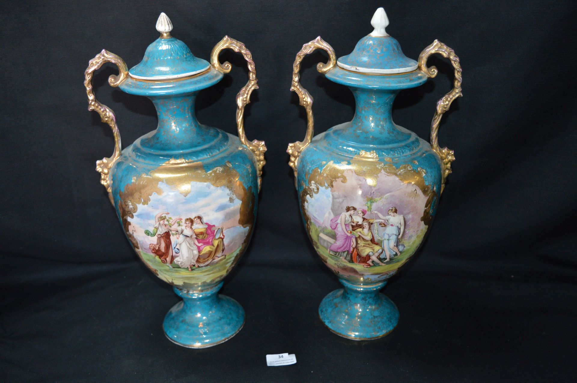 Pair of Ornate Classical Urns with Gilt Decoration