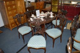 Oval Mahogany Dining Table with Six Carved & Uphol
