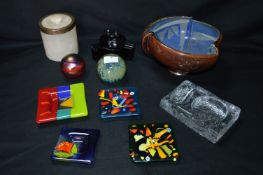 Small Collection of Art Glass Including Tobacco Jar with Silver Rim