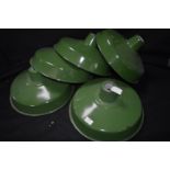 *Five Vintage Green Enamel Lamp Shades