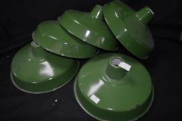 *Five Vintage Green Enamel Lamp Shades