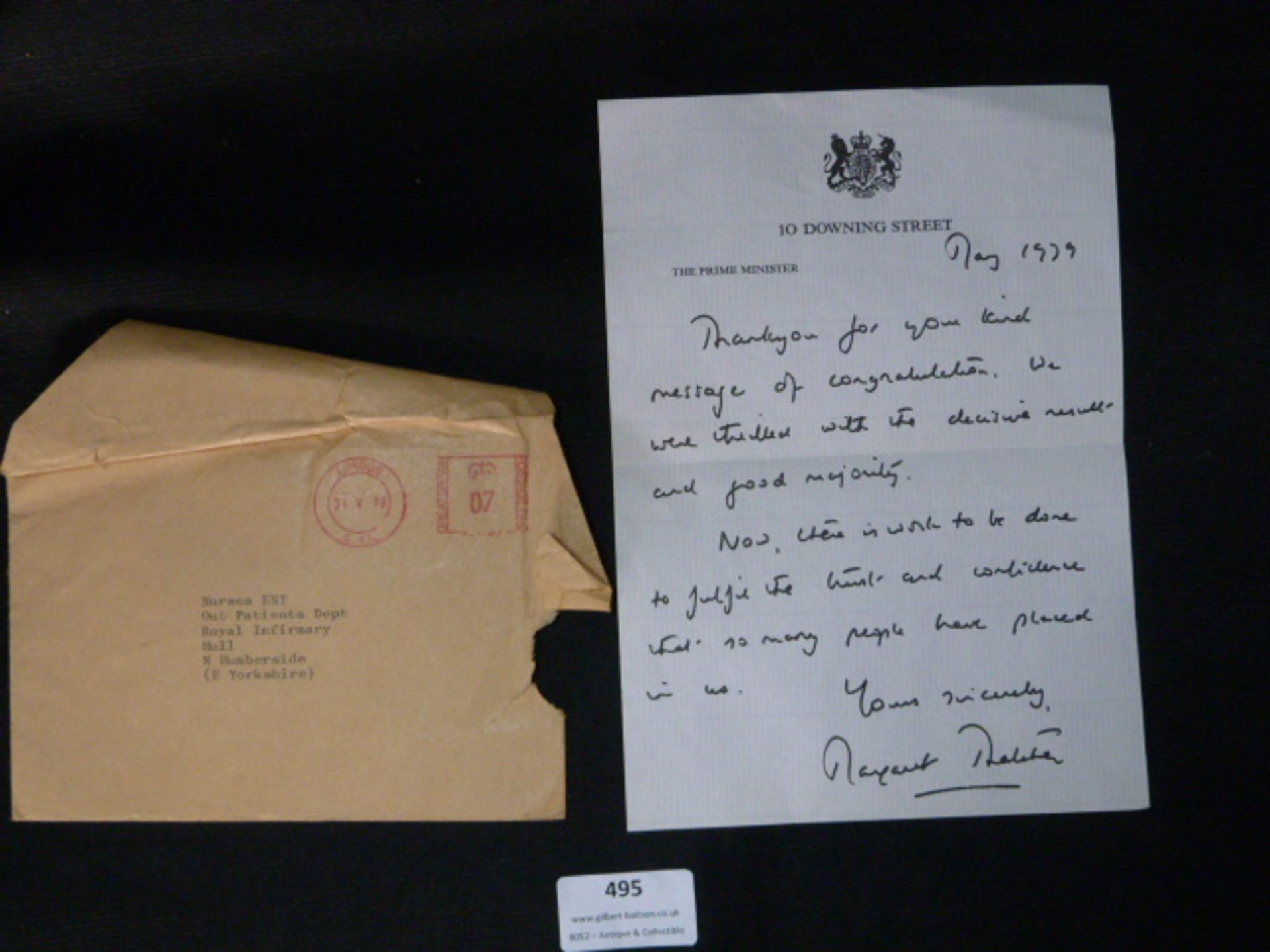 Personal Thank You Letter From Margaret Thatcher 1