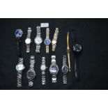 Twelve Assorted Wrist Watches Swiza, Seiko, Pulsar, Police, etc.