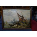 Oil Painting on Board - London River Scene by F. L