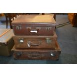 Three Vintage Leather Suitcases