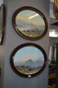 Pair of Victorian Framed Oval Watercolours of Moor