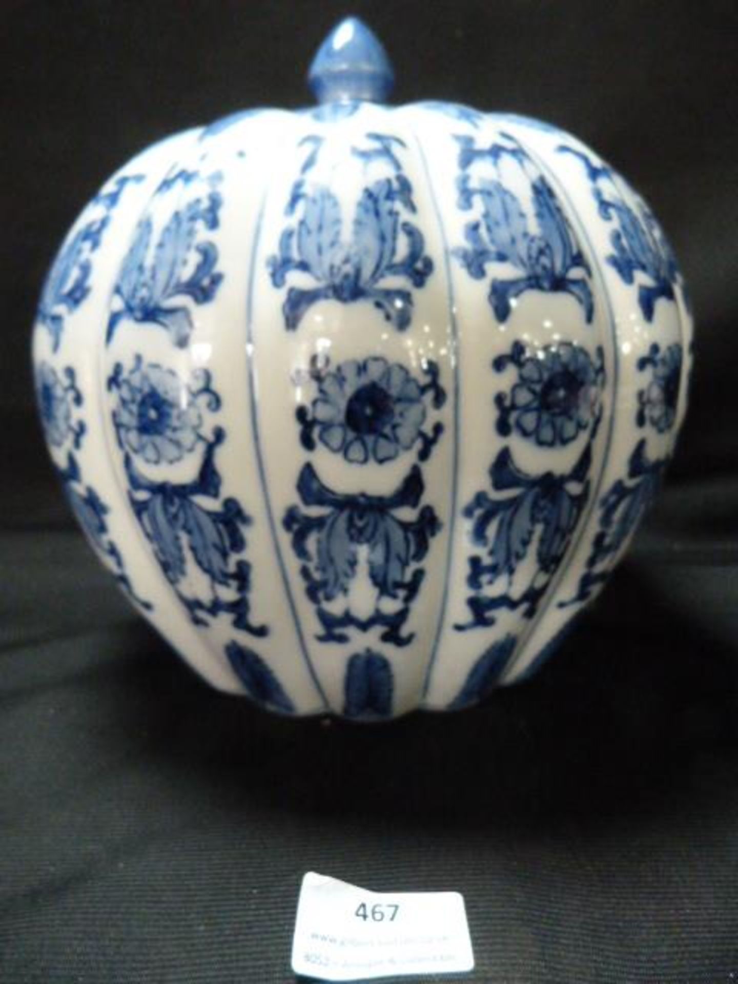 Blue & White Porcelain Jar and Cover in the Shape - Image 2 of 3