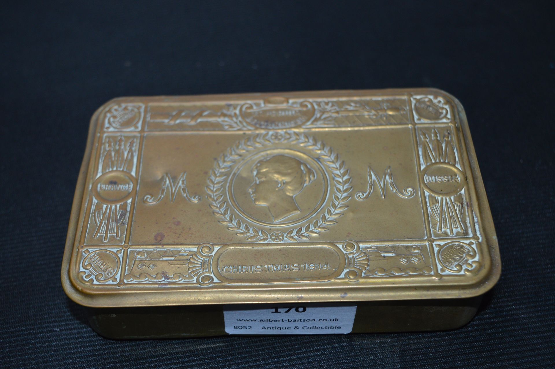 Christmas 1914 WWI Brass Chocolate/Tobacco Tin Issued by Queen Mary