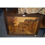 Vintage Marquetry PIcture of a Town