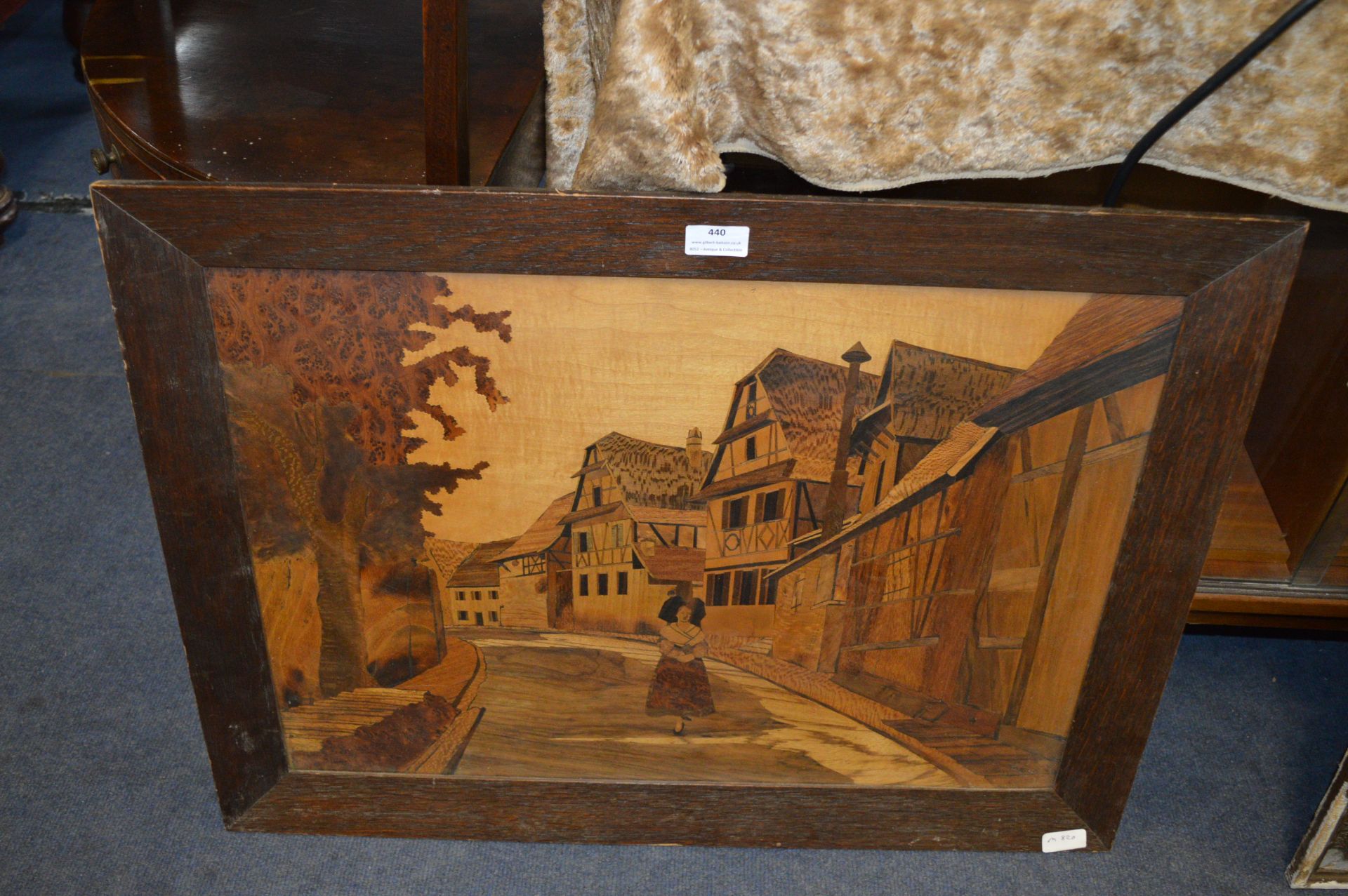 Vintage Marquetry PIcture of a Town