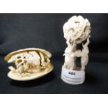 Two Imitation Ivory Items Elephant Holding up a Ba