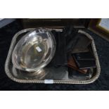 Silver Plated Tray, Serving Dish, and Wallets, Glo