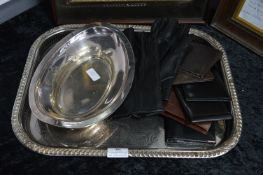 Silver Plated Tray, Serving Dish, and Wallets, Glo