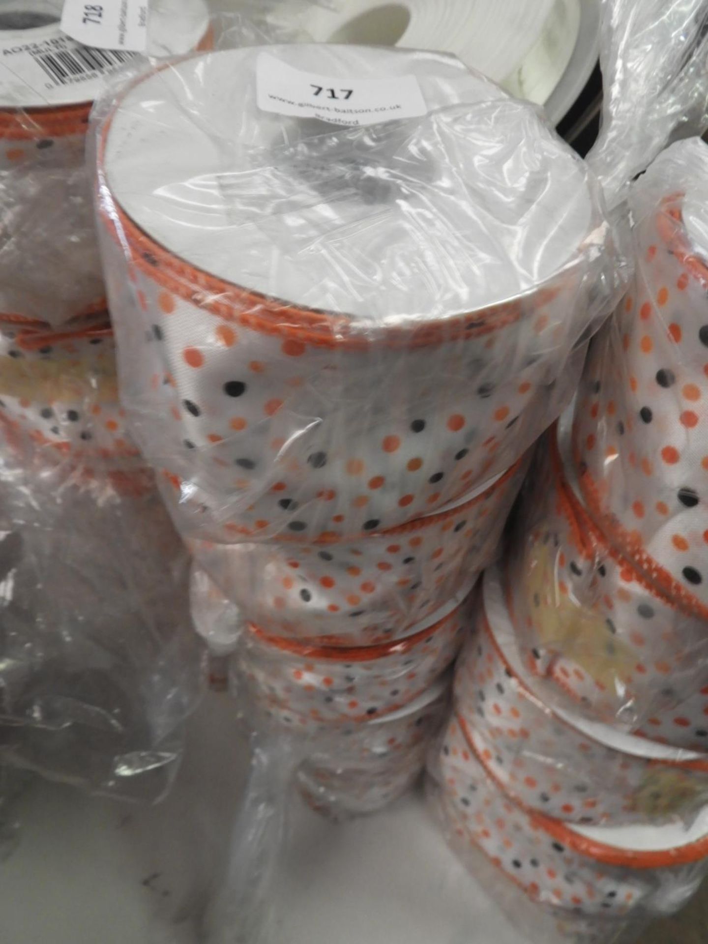 Five Rolls of Orange, Black & White Polka Dot Ribb