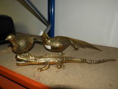 Two Brass Pheasants and a Alligator
