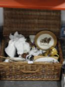 Wicker Picnic Basket Containing Assorted Decorativ