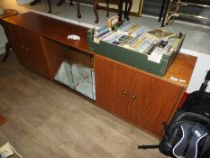 Teak Sideboard Enclosed by Two Cupboard and Central Sliding Glass Door