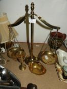 Pair of Brass Balance Scales, Brass Cup and a Smal