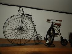 Two Metal Unicycle Ornaments