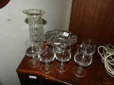 Five Wine Glasses, Cut Glass Bonbon Dish and a Vas