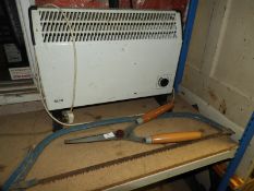 Glenn Electric Heater, Bow Saw and a Spear & Jackson Hedge Trimmer