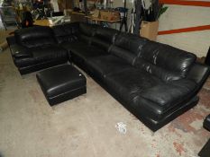 Sectional Six Piece Black Leather Corner Suite on