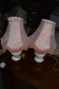 Pair of Ceramic Pink Floral Table Lamps with Shade