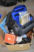Box Containing Assorted Camera Bags, Binoculars, N