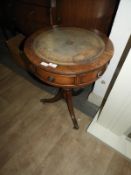 Reproduction Mahogany Drum Table with Inlet Leathe