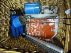 Basket Containing Camping Stove, Boiler Suit, Bike