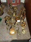 Collection of Brassware Including Bells, Candlesti