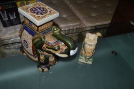 Decorative Ceramic Elephant Plant Stand and an Ash