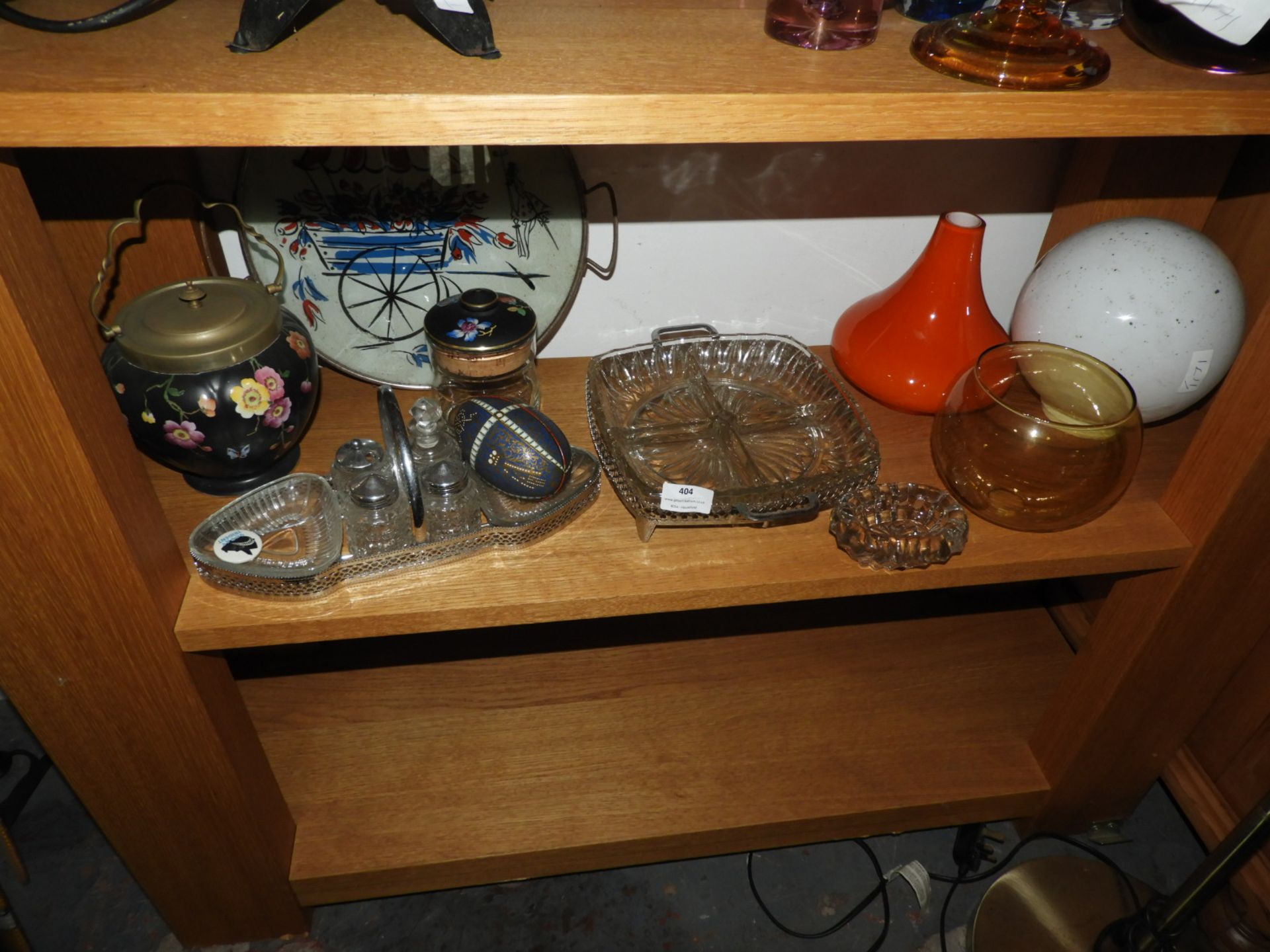 Assorted Studio Glass, Cruet Sets, Biscuit Barrels